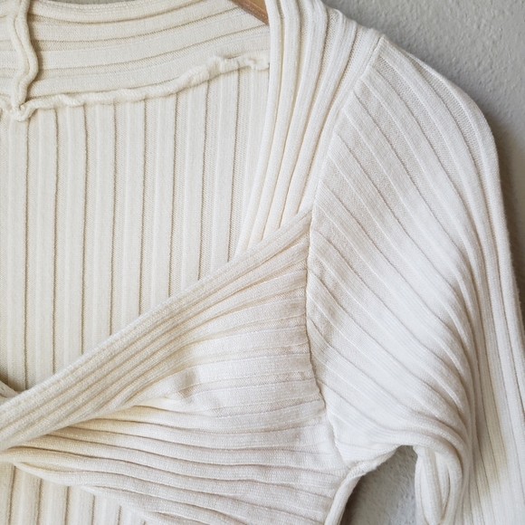 Square Neck Long Sleeve Ribbed Knit Midi Dress - Picture 11 of 15